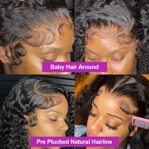 Glueless Deep Wave Bob Wig Brazilian Human Hair 13x6 Pre Cut HD Lace Front Wig Wear Go Curly Short Bob Wigs For Black Women