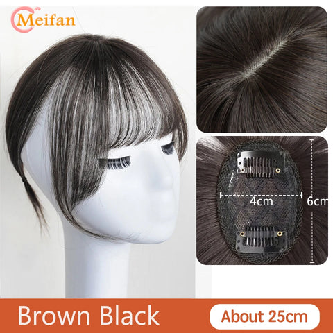 MEIFAN Synthetic Middle Part Topper Hairpiece with Bangs Clip-In Bangs Extension Natural Invisible Clourse Hairpiece for Women