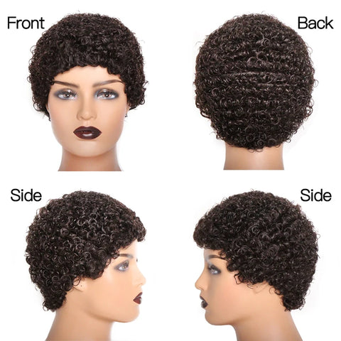 Short Kinky Curly Wigs Human Hair Machine Made Pixie Cut Wigs Brazilian Human Hair For Women Natural Black Curly Human Hair Wigs