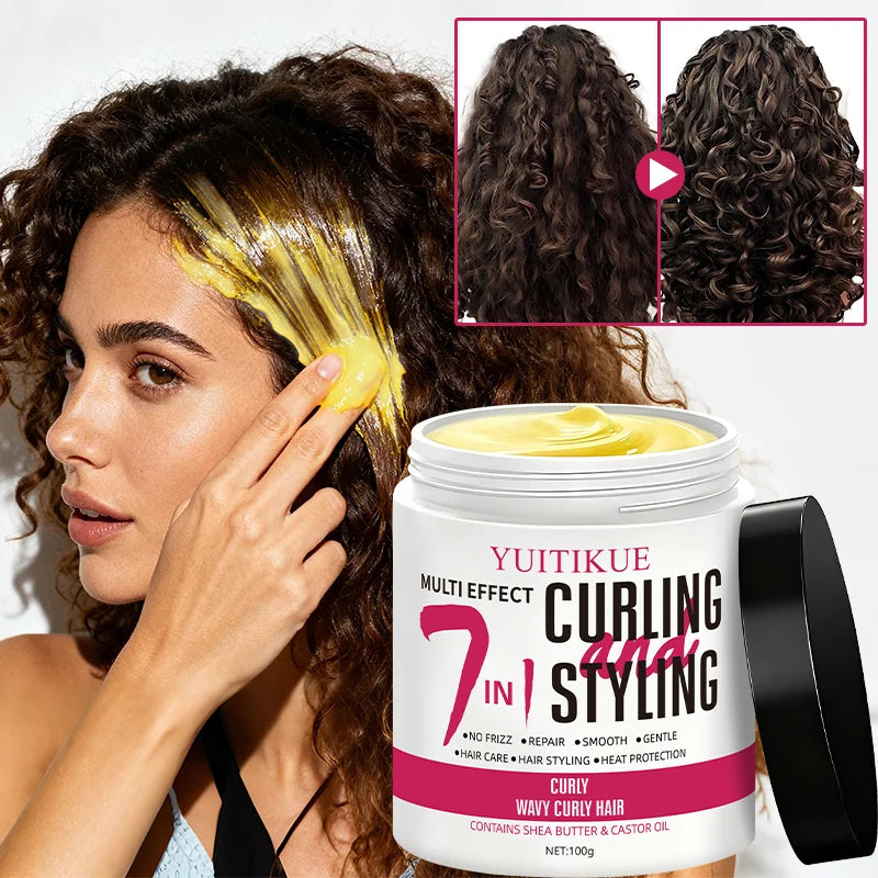 YUITIKUE 7-in-1 Curl Hair Mask, All-in-One Hair Care and Styling, Heat Damage Protection, Contains Shea Butter and Castor Oil