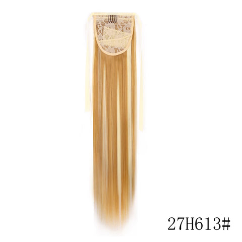 LISI GIRL Synthetic Hair 22''34'' Long Straight Ponytail Wrap Around Ponytail Clip in Hair Extensions Black Hairpiece Headwear