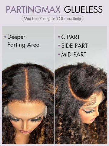 7X6 Hd Partingmax Glueless Wig Chestnut Brown Highlights Curly Closure Hd Lace Wig Breathable Cap (16 Inch & Precut Lace)