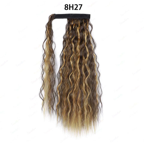 Tereshar Synthetic Corn Wave Ponytail Extension Clip in Long Wavy Curly Wrap Around Pony Tail Heat Resistant Hairpiece for Women
