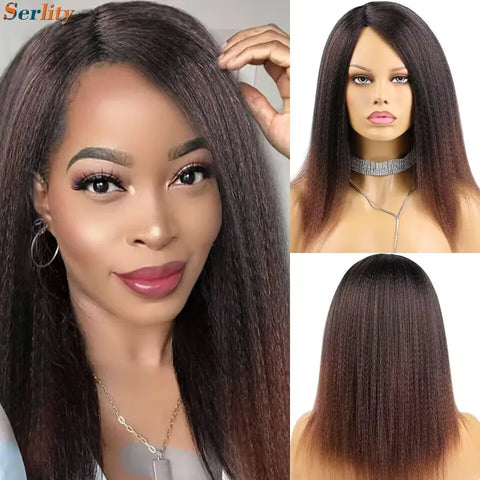 Yaki Kinky Straight Wig for Black Women 14 Inch Hair Natural Hairline Dreadlock Wig Kinky Curly Synthetic Hair Wigs Soft Fluffy