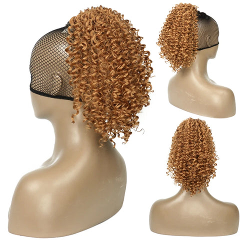 Synthetic Drawstring Curly Ponytail Extension for African Women Short Afro Kinky Ponytail Extension