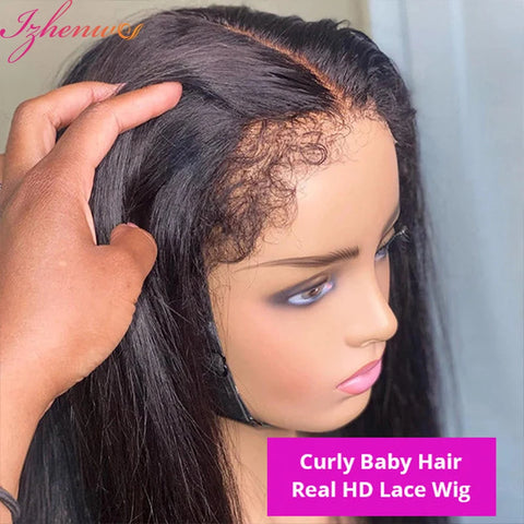 4C Edges Natural Hairline Wig 30 Inch Straight 13x4 360 Transparent Lace Front Human Hair Wigs With Curly Baby Hair Lace Wigs