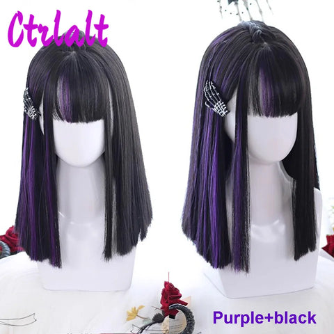 Shoulder Black Brown Layered Synthetic Natural Hair Wigs For Women Body Wave Daily Women's Wig with Curtain Bangs Heat Resistant