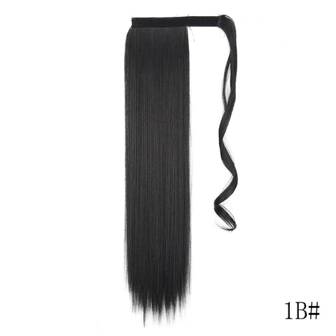 LISI GIRL Synthetic Hair 22''34'' Long Straight Ponytail Wrap Around Ponytail Clip in Hair Extensions Black Hairpiece Headwear
