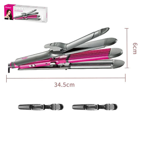 Kemei 4 in 1 Hair Straightener Crimper Hair Wand Curler Flat and Curling Iron Women Hair Styling Waver Adjustable Temperature