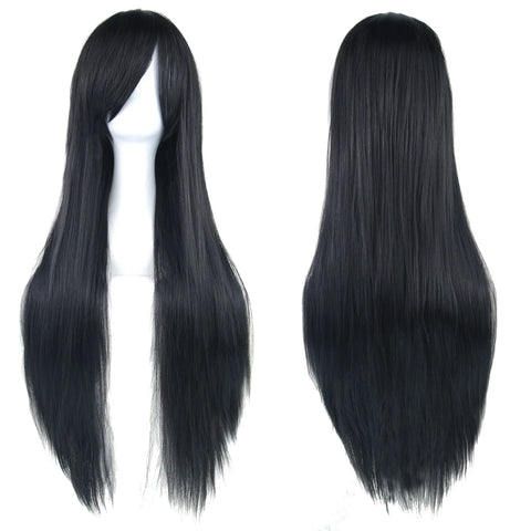 Soowee Long Synthetic Hair White Purple Cosplay Wigs Party Black Hair Straight Wig Hairpiece for Women
