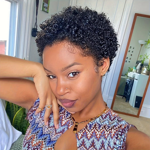 Short Afro Kinky Curly Wigs 100% Human Hair Wig For Women Pixie Cut Wig Deep Wave Water Wave Short Wig Full Machine Made Wig