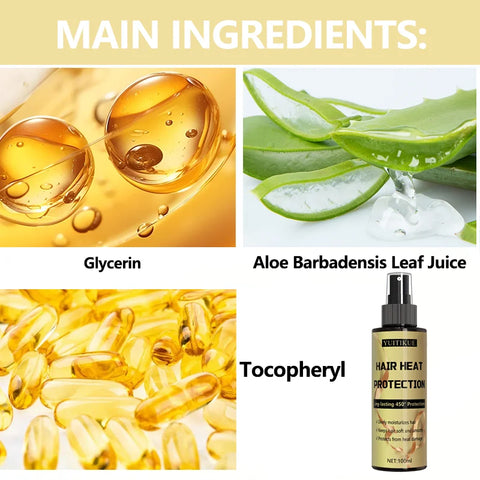 YUITIKUE Silk Care Heat Protection Spray, a heat styling product that polishes, smooths, and softens curly hair.