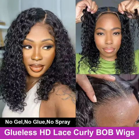 Short Bob Deep Wave Lace Frontal Wig PrePlucked 13x4 13x6 Lace Front Wig Peruvian Curly Human Hair Bob Wigs For Women and Girls