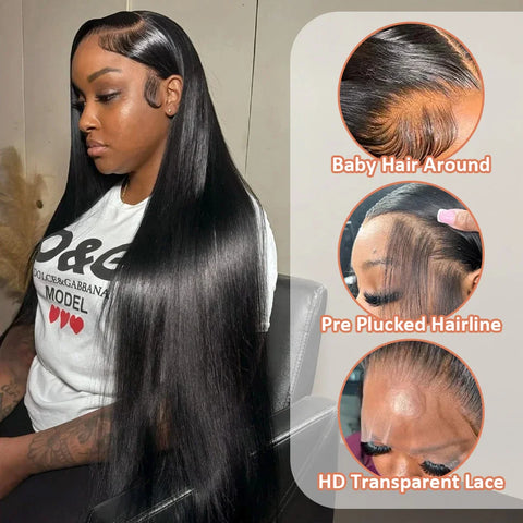 250 Density 13x4 13x6 HD Transparent Bone Straight 30 40 Inches Lace Front Human Hair Wigs Brazilian Frontal Wigs For Women