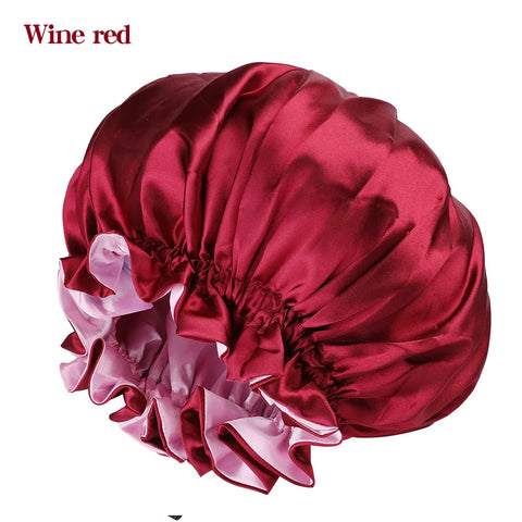 Women Satin Solid Sleeping Hat Night Sleep Cap Bathroom Accessories For Women Shower Caps Waterproof Sleeping Hair Bonnets Cap