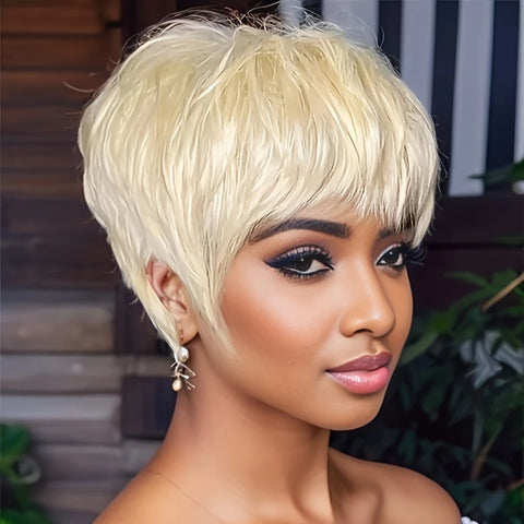 6inch 613 Blonde Color Remy Hair Wig Machine Made Human Hair Wigs 150% Density Short Straight Pixie Cut Human Hair Wig