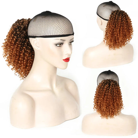 Synthetic Drawstring Curly Ponytail Extension for African Women Short Afro Kinky Ponytail Extension