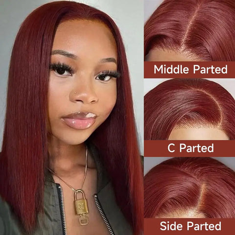 Reddish Brown Bob Human Hair Wig 13x4 Transparent Short Straight Lace Front Wigs Human Hair Pre Plucked #33 Bob Wigs for Women
