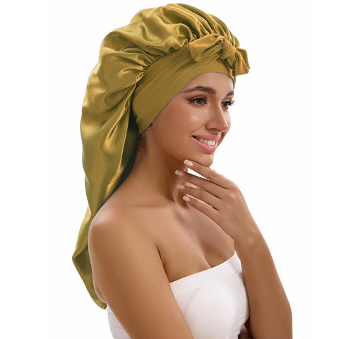 1/2/3pcs Satin Sleep Caps with Ribbon Tie - Black & Pink, Polyester Night Hats for Long Hair, Casual and Stylish Design