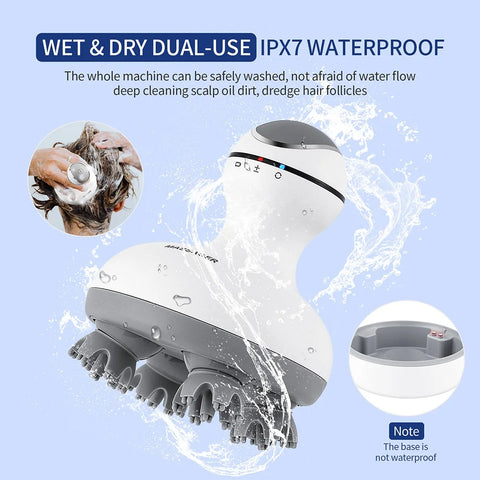 Waterproof Electric Head Massager Scalp Massage Comb Hair Cleaning Brush Body Deep Tissue Kneading Vibration Roller Scratcher