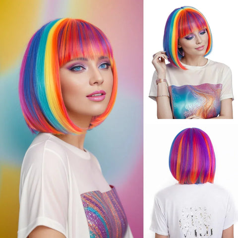 Short, light purple bob hairstyle synthetic wig for Halloween party cosplay wig, daily high-temperature hair accessory wig set