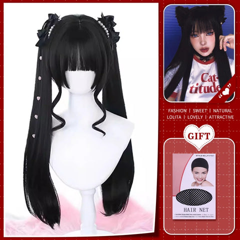 WTB Synthetic Long Straight Hair Black Lolita Wigs with Bangs for Women Fashion Female Cosplay Party Christmas Wigs Multicolor