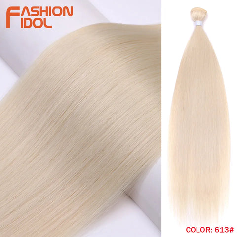 Yaki Straight Hair Extension Salon Natural Synthetic Hair Bundles Colorful High Temperature Fiber Ombre Blonde Fake Hair