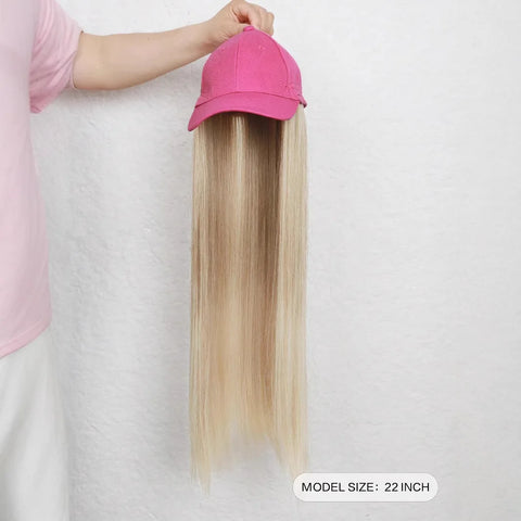 Baseball Cap with Hair Extensions Synthetic 22inch Straight Hairstyle Adjustable Wig Hat Attached Hairpiece for Woman Girl