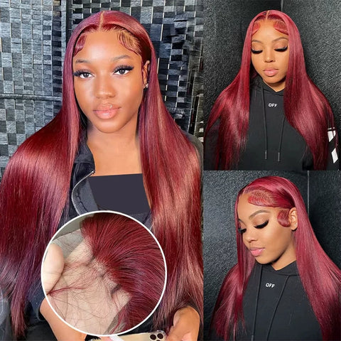 30 Inch Burgundy 13x4 HD Lace Frontal Straight Human Hair Wigs Pre Plucked Brazilian 99j Hd Lace Frontal Wig 13x6 Human Hair Wig