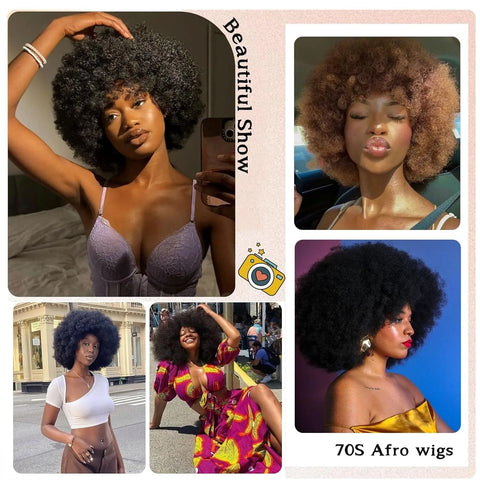 Glueless Afro Kinky Curly Wig Human Hair for Women Short Fluffy Curly Wigs Human Hair Pixie Cut Afro Wig for Black Women