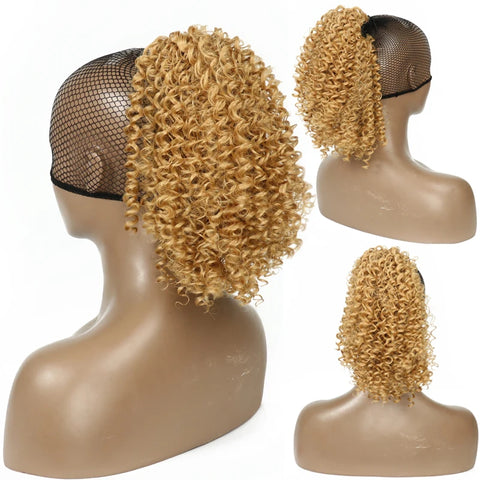 Synthetic Drawstring Curly Ponytail Extension for African Women Short Afro Kinky Ponytail Extension