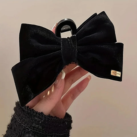 1pcs Elegant Velvet Bow Hair Clip, Large Solid Velvet Bow Hair Accessory, Autumn And Winter Shark Clip.