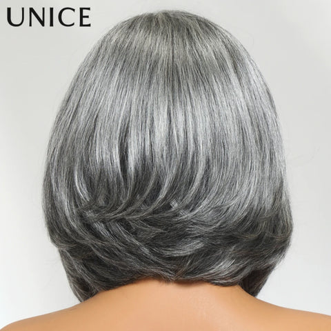 UNICE Hair Side Part Grey Bob Wig Pre Cut 6.5x1.5 Lace Layered Blowout Salt & Pepper Glueless Wig Human Hair Ready To Wear