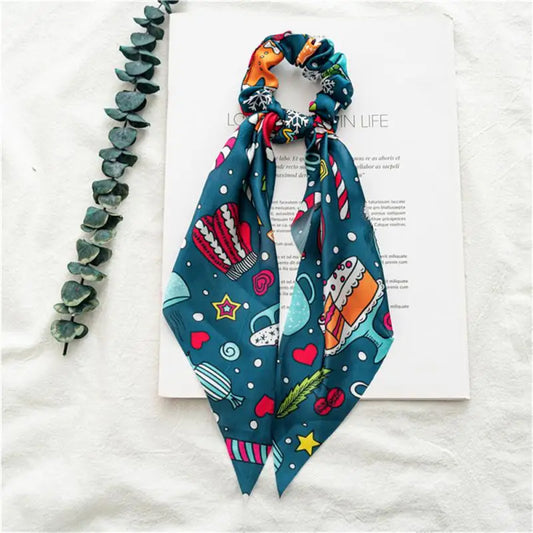 Santa Claus Bows Hair Scrunchies Long ribbon Ponytail Scarf Hair Tie Women Girls Elastic Hair Bands Christmas Hair Accessories