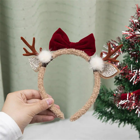 Christmas Hair Hoop Antler Christmas Headwear Hair Band Fashion Red Winter Plush Cute Headband Hair Clip New Hair Accessories