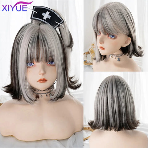 XIYUE Synthetic Long Straight Lolita Wig with Bang Red Ombre Black Cosplay Party Halloween Christmas Wavy Curly Harajuku Wig