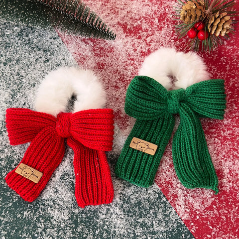 Christmas Headwear Autumn and Winter Knitted Wool Bow Hair Rope Girl's Sweet Large Hair Ring Head Rope Hair Rubber Band
