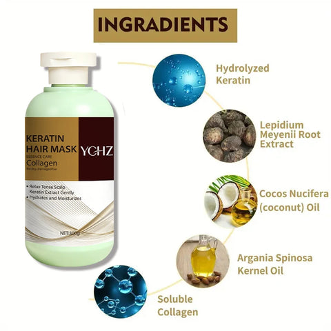 Magic Keratin Hair Mask, Contains Collagen - Moisturizing and Repairing Care, Makes Hair Silky Smooth, Enhances Vitality and Shine, Suitable for Normal Hair and All Hair Types