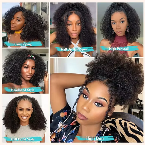 3 IN 1 Half Wig With Drawstring Seamless Human hair Wigs Curly Headband Wig Upgrade for Women Summer Machine Wigs Hair 32 Inch