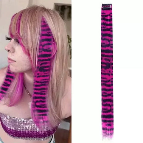 Stripe Printed Hair Colorful Long Straight Hair Pieces Synthetic Clip-in Hair Extensions for Daily Use Party Halloween