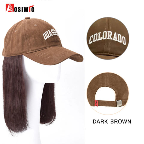 Long Wavy Synthetic Wig Baseball Rice White Cap With Hair Extensions Hat Wigs Natural Black Connect Wig Adjustable For Women