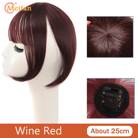 MEIFAN Synthetic Middle Part Topper Hairpiece with Bangs Clip-In Bangs Extension Natural Invisible Clourse Hairpiece for Women