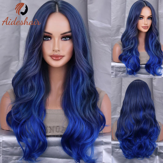 Aideshair Cosplay Wig Christmas Purple Half Pink Synthetic hair Wigs with Bangs for Black White Woman Heat