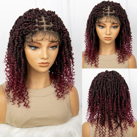 1B-27 Short Synthetic Twist Braided Wig for Black Women Knotless Passion Twist Braided Lace Wig Twist Spring Wig with Baby Hair