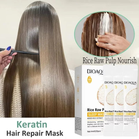 Keratin Hair Mask Fast Repair Damaged Frizzy Hair Soft Smooth Shiny Rice Nutrition Moisturizing Nourishing Hair Care Conditioner