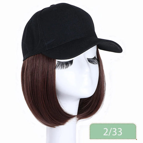 Synthetic Adjustable Black Hat Wigs Short Bob Straight Baseball Cap Wig Seamless Connection Hair Extensions for Women