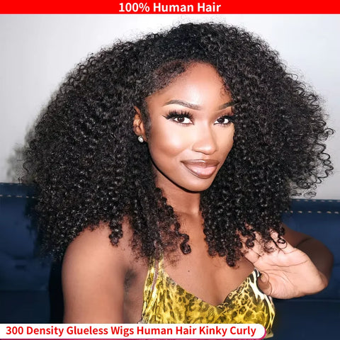 300% Kinky Curly Glueless Wigs Human Hair 4C Edges Afro Curly 13x6 Lace Frontal Wig Pre Cut 7x5 HD Lace Closure Wigs For Women