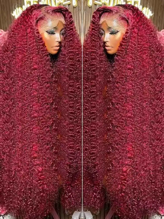 99J Burgundy 250 Density 13x4 HD Lace Front Wigs Human Hair Red Wine 30 Inch Deep Wave Brazilian Curly Glueless Lace Frontal Wig