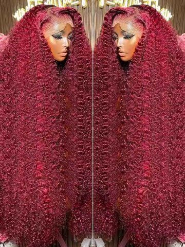 99J Burgundy 250 Density 13x4 HD Lace Front Wigs Human Hair Red Wine 30 Inch Deep Wave Brazilian Curly Glueless Lace Frontal Wig
