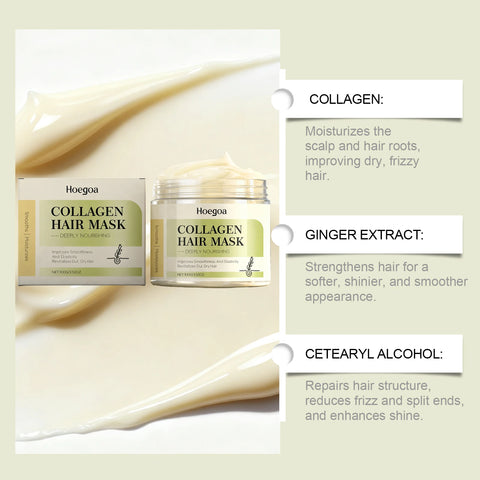Collagen Ginger Hair Mask For Damaged Hair Repair Smoothing Frizz Control Treatment Deep Conditioner Soft Shiny Voluminous Hair